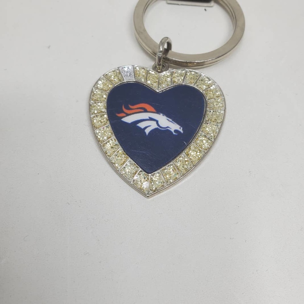 Rico Industries NFL Metal Rhinestone Heart Keychain - Denver Broncos